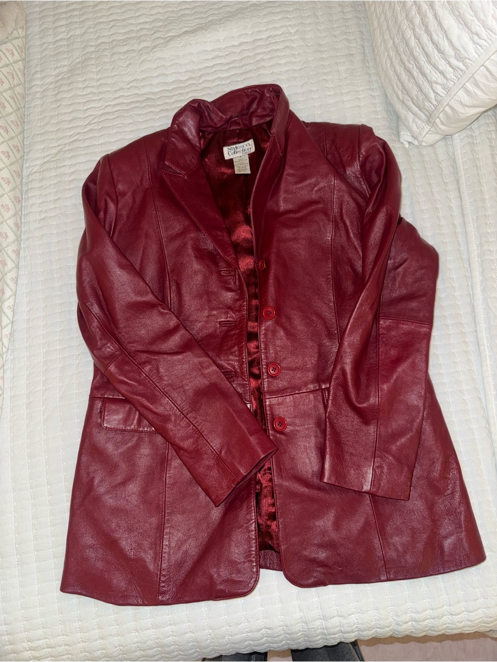 Vintage Women's Burgundy Leather Blazer Jacket